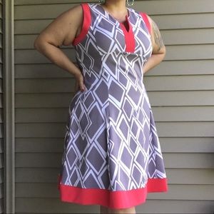 Grey, Coral and White patterned church dress